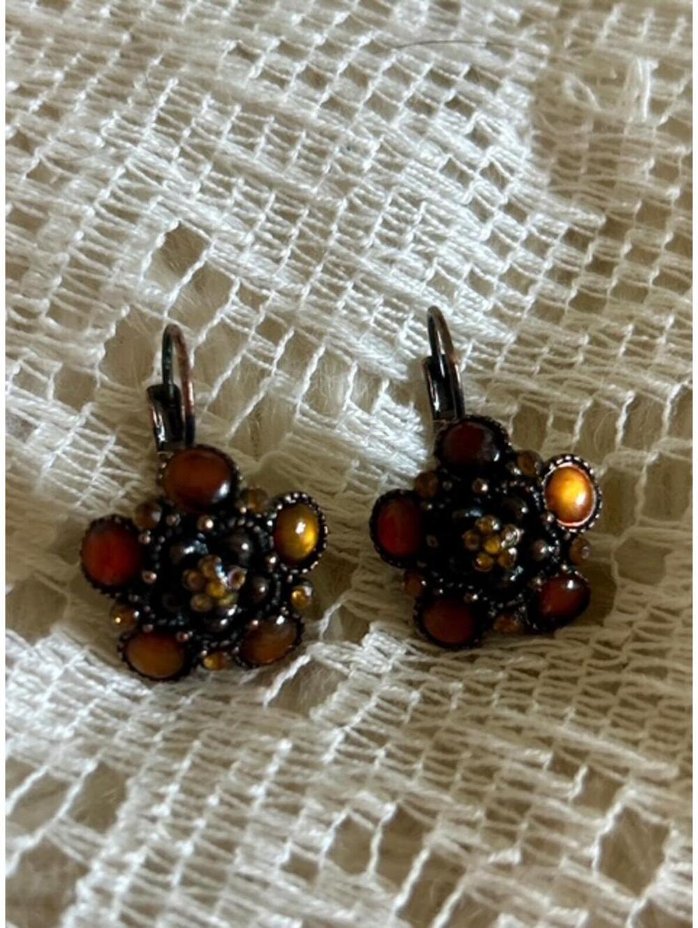 Vintage Style Floral Drop Earrings with Amber Accents
